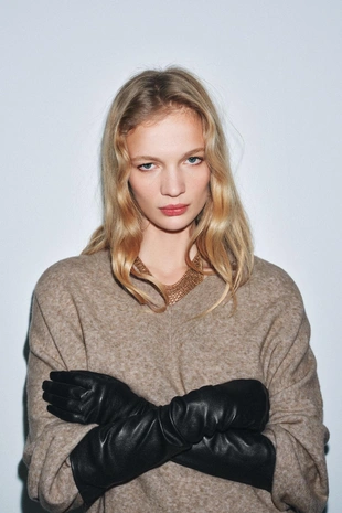 Длинные перчатки из 100% кожи