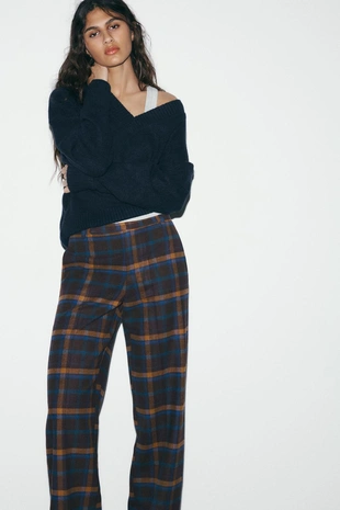 Брюки из шерсти в клетку- Заказать в России