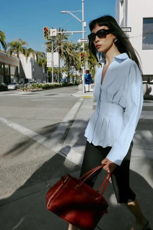 Рубашка из поплина со складками- Заказать в России