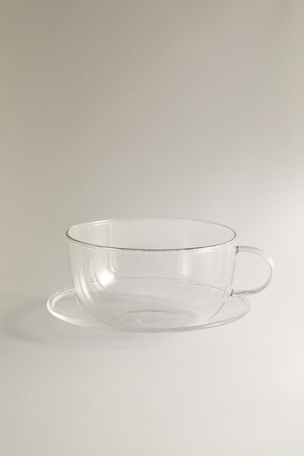 Чашка и блюдце из боросиликатного стекла с серебряным краем