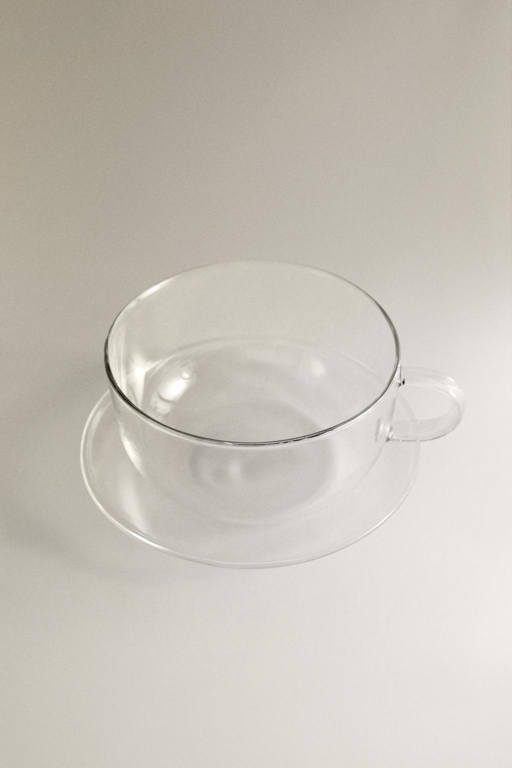 Чашка и блюдце из боросиликатного стекла с серебряным краем