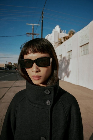 Длинное пальто из шерсти с воротником-стойкой- Заказать в России