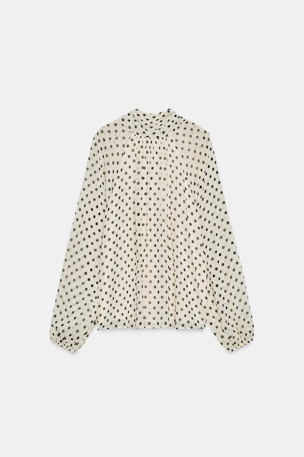 БЛУЗА ИЗ ТКАНИ С ПРИНТОМ В ГОРОШЕК