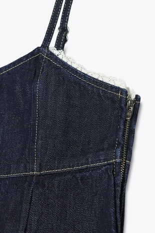 Blue | 6164/190/407 - Zara Короткий джинсовый топ Z1975 с кружевом