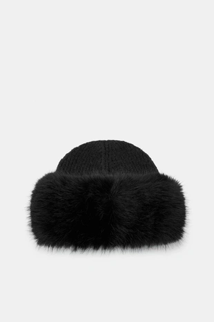 Трикотажная шапка бини с отделкой из искусственного меха- Заказать в России