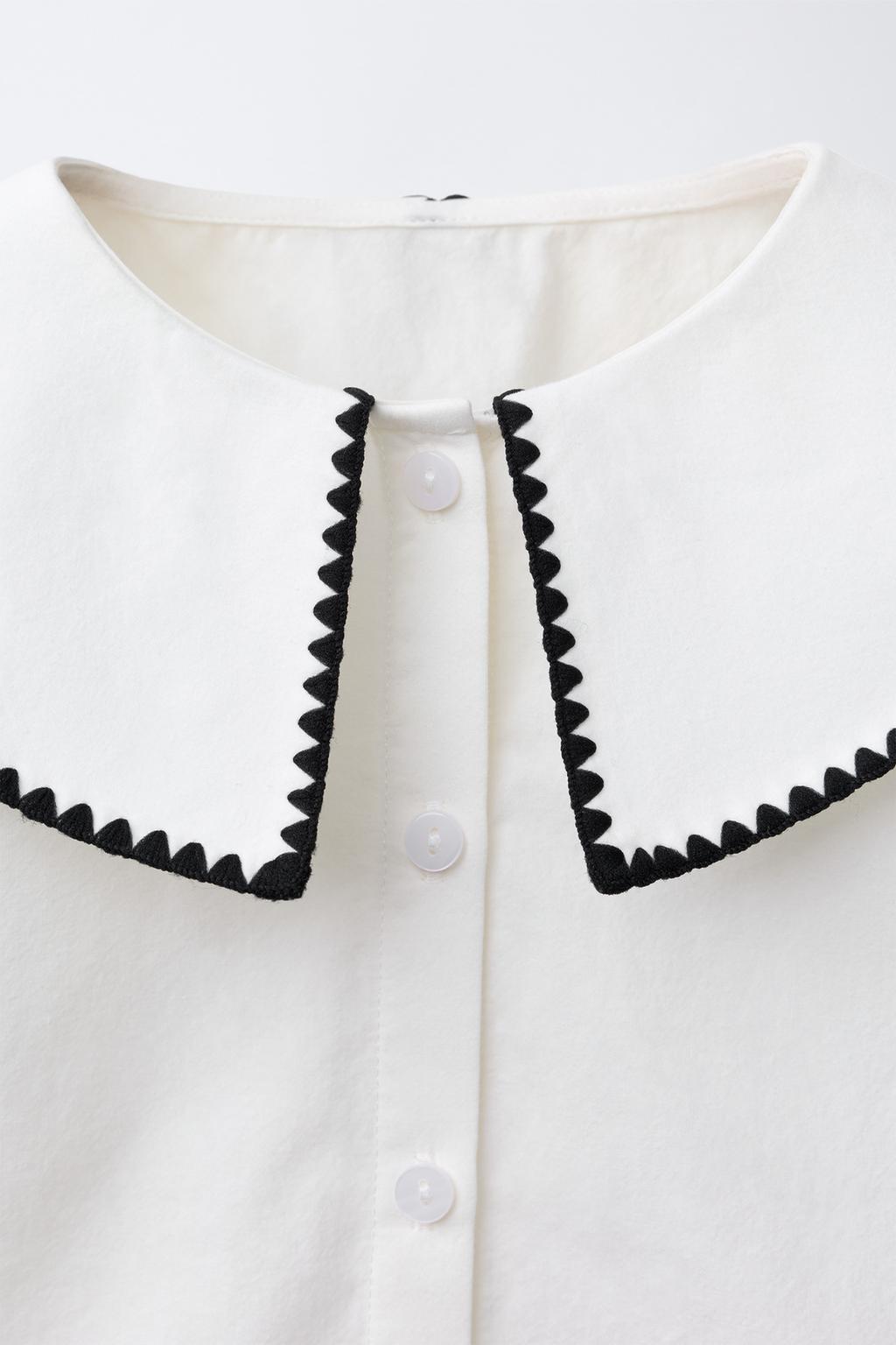 БЛУЗА С КРУГЛЫМ ВОРОТНИКОМ И ВЫШИВКОЙ