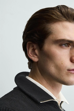 Джемпер вязаный жемчужным узором с воротником на молнии- Заказать в России