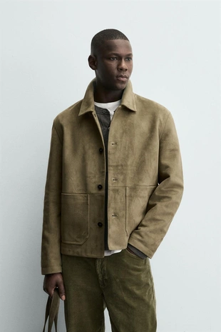 Куртка из искусственной замши с карманами- Заказать в России