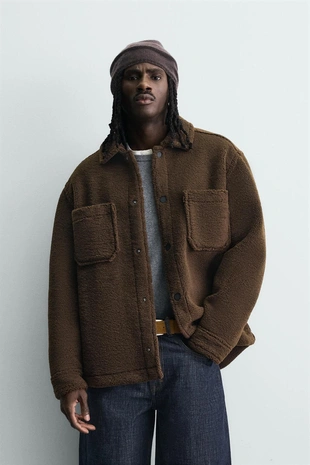 Куртка-рубашка из искусственного меха с карманами- Заказать в России