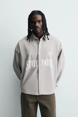 Рубашка в полоску с контрастной вышивкой- Заказать в России