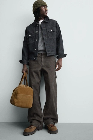 Брюки RELAXED FIT с флокированными полосками- Заказать в России