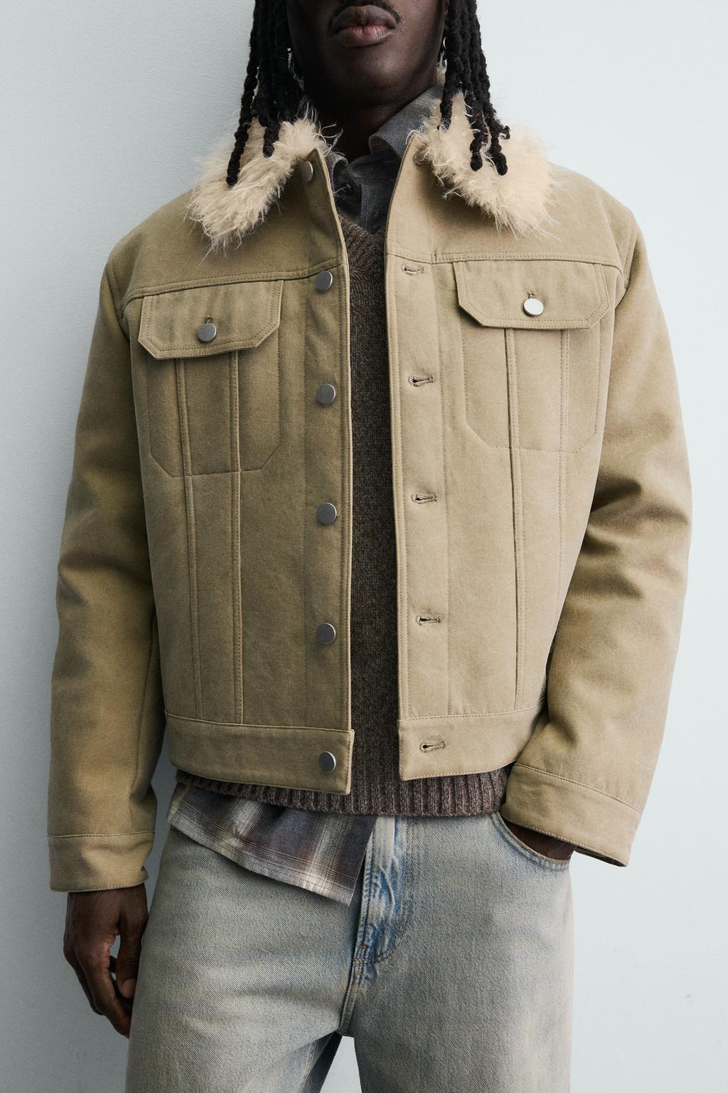 КОМБИНИРОВАННАЯ ХЛОПКОВАЯ КУРТКА С ЭФФЕКТОМ МЕХА