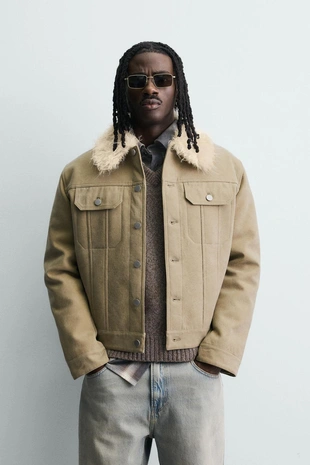 Комбинированная хлопковая куртка с эффектом меха- Заказать в России