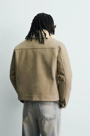 Комбинированная хлопковая куртка с эффектом меха- Заказать в России