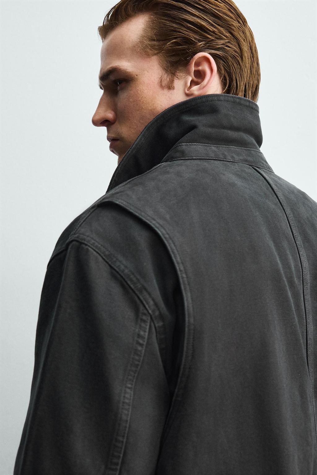 КУРТКА СВОБОДНОГО КРОЯ С КАРМАНАМИ И ЭФФЕКТОМ ПОТЕРТОСТИ