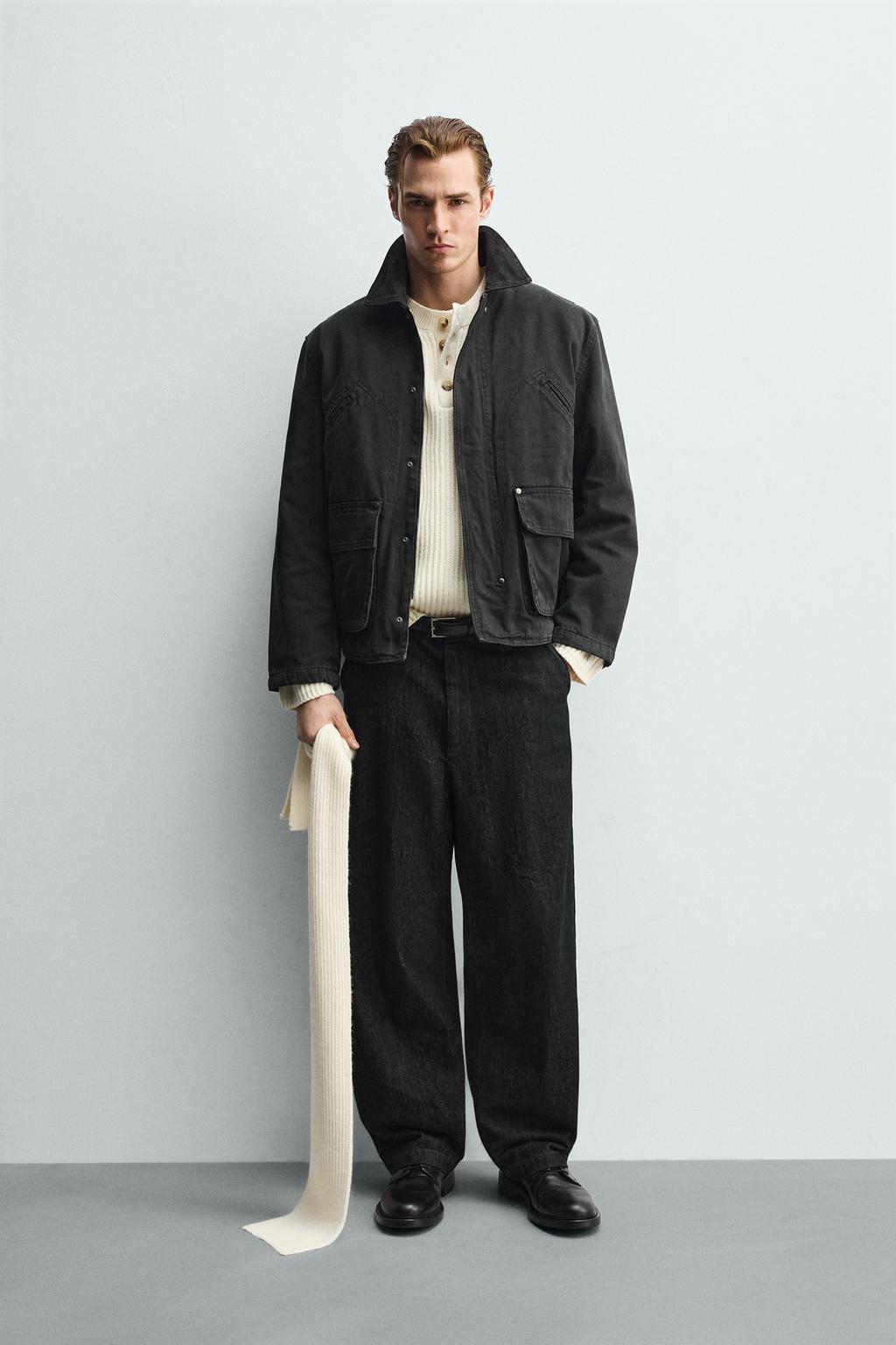 КУРТКА СВОБОДНОГО КРОЯ С КАРМАНАМИ И ЭФФЕКТОМ ПОТЕРТОСТИ