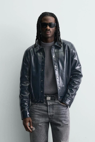 Куртка-рубашка с эффектом винила- Заказать в России