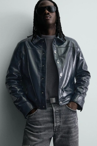Куртка-рубашка с эффектом винила- Заказать в России
