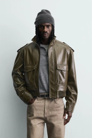 Укороченная куртка из искусственной кожи- Заказать в России