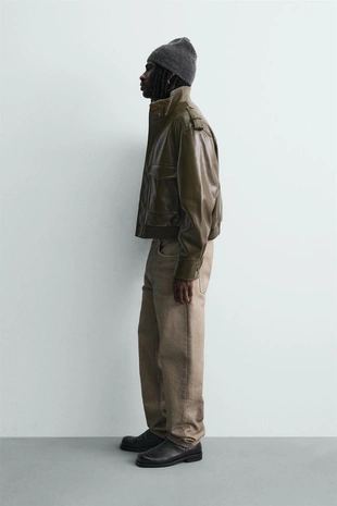 Укороченная куртка из искусственной кожи- Заказать в России