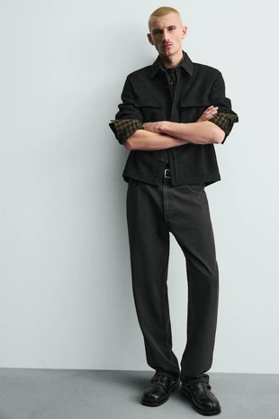 Куртка-рубашка из рельефной ткани с шерстью- Заказать в России