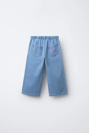Джинсы WIDE LEG с вышивкой в виде цветов- Заказать в России