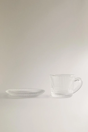 Стеклянная чашка для кофе с блюдцем и выпуклым геометрическим дизайном- Заказать в России