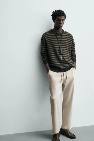 Брюки свободного кроя из хлопка и льна- Заказать в России