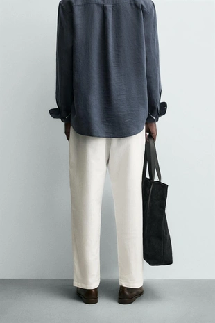 Брюки свободного кроя из хлопка и льна