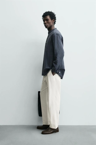 Брюки свободного кроя из хлопка и льна