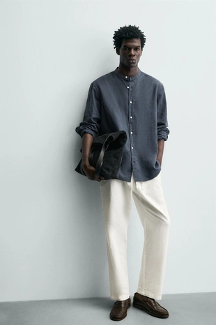 Брюки свободного кроя из хлопка и льна- Заказать в России