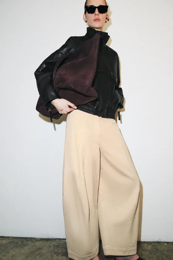 Zara Бомбер из 100% кожи — коллекция zara «zw» - Цвет черный
