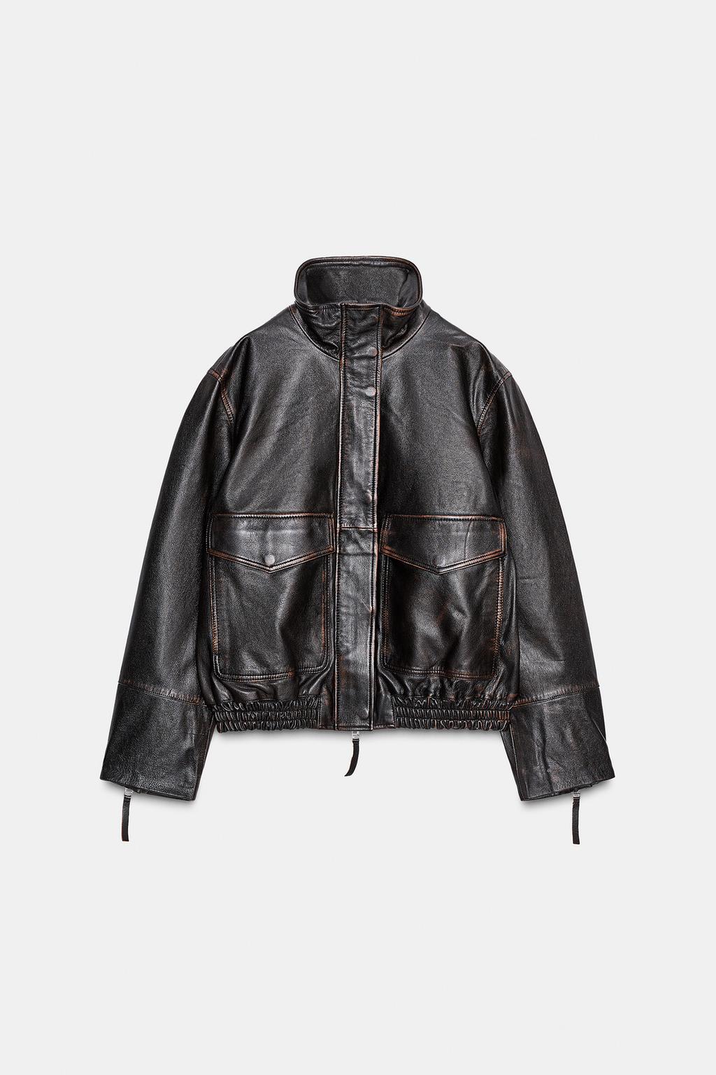 Zara Бомбер из 100% кожи — коллекция zara «zw» - Цвет черный