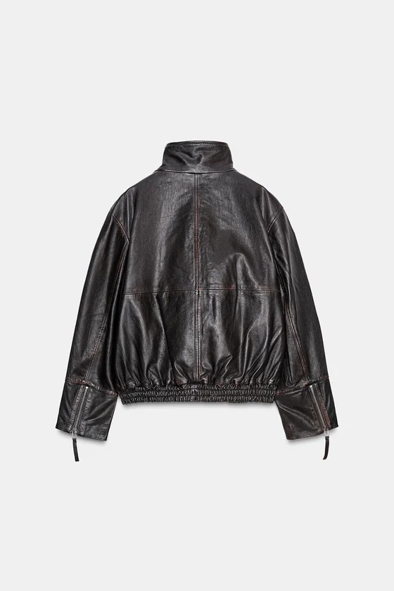 Zara Бомбер из 100% кожи — коллекция zara «zw» - Цвет черный Zara Бомбер из 100% кожи — коллекция zara «zw» - Цвет черный