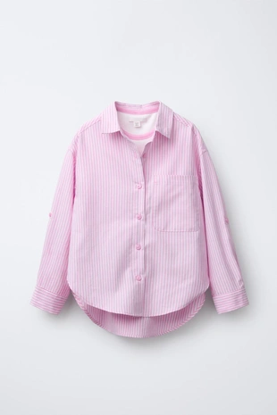 Рубашка в полоску с контрастным воротником. футболка с ребристым воротником- Заказать в России