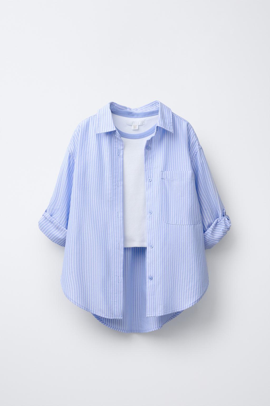 Рубашка в полоску с воротником и рукавами-вставками