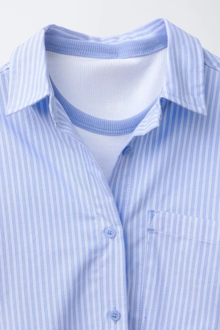 Рубашка в полоску с воротником и рукавами-вставками- Заказать в России