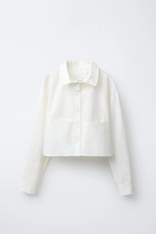 Укороченная рубашка со съемным шарфом- Заказать в России