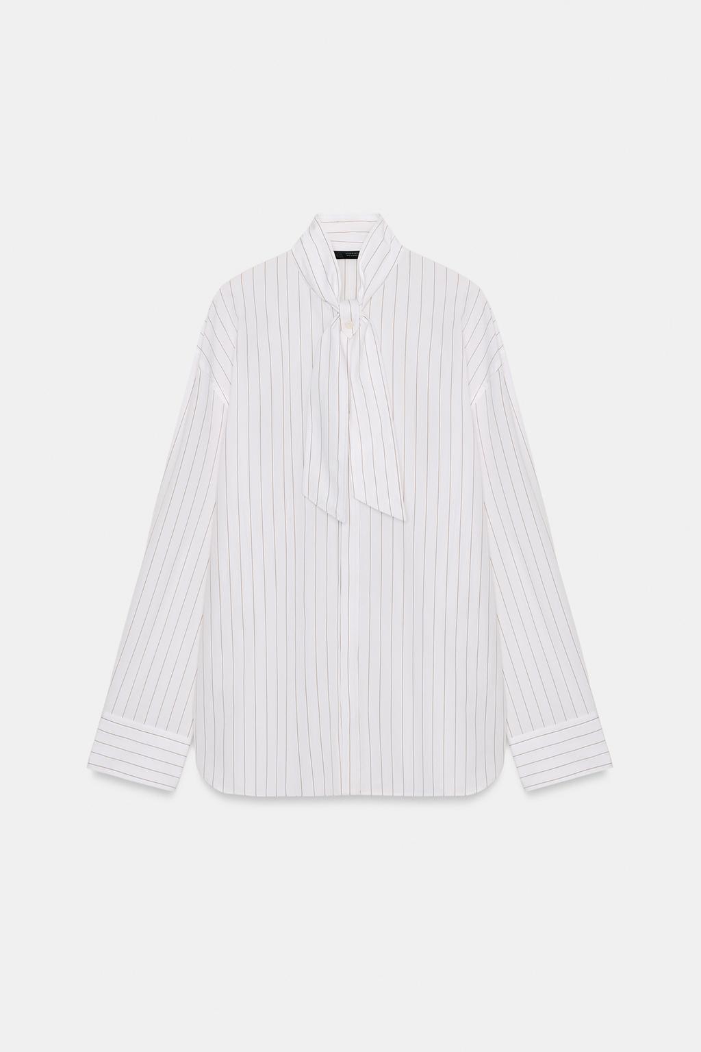 РУБАШКА ИЗ ПОПЛИНА В ПОЛОСКУ С ШАРФОМ