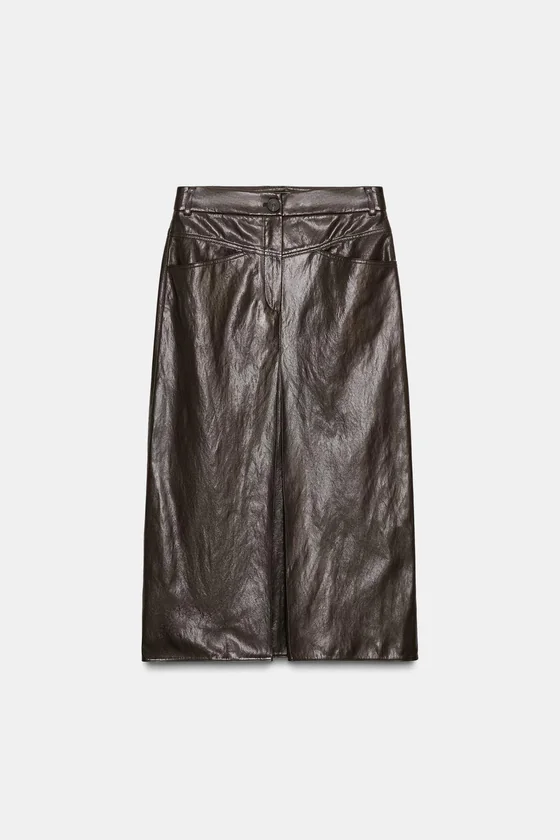 ЮБКА ИЗ ИСКУССТВЕННОЙ КОЖИ СО СКЛАДКАМИ — коллекция Zara «ZW»