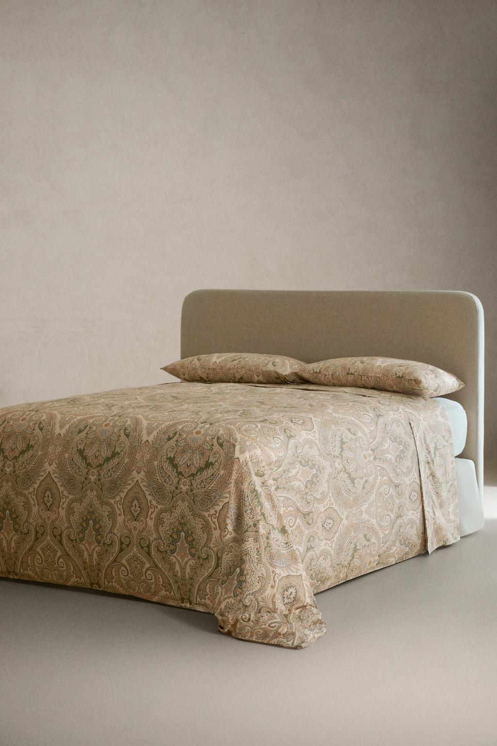 Простыня из хлопкового сатина с пейсли (300 нитей)