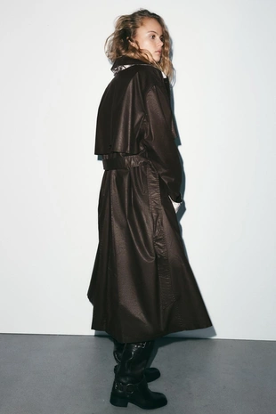 Длинный вощеный тренч в клетку- Заказать в России