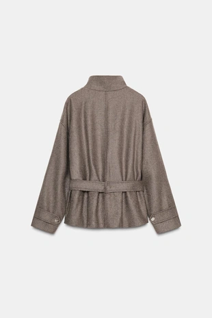 Короткое пальто из смесовой шерсти с поясом- Заказать в России