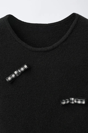 Трикотажное платье с бантами в клетку виши- Заказать в России