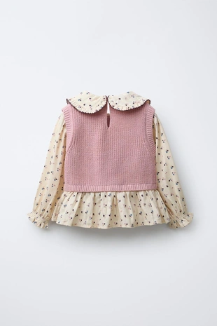 Рубашка с цветочным принтом и трикотажным жилетом- Заказать в России