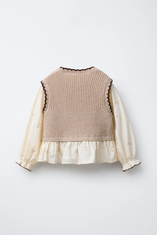 Рубашка с цветочной вышивкой и трикотажным жилетом- Заказать в России