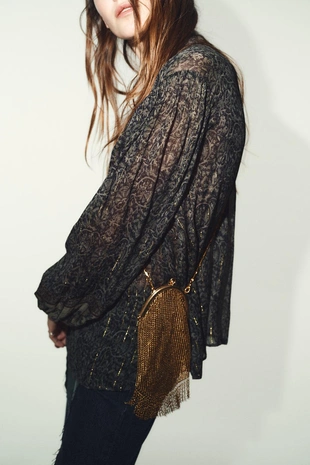 Блуза из ткани с принтом и блестящей нитью- Заказать в России