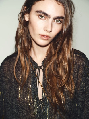 Блуза из ткани с принтом и блестящей нитью- Заказать в России