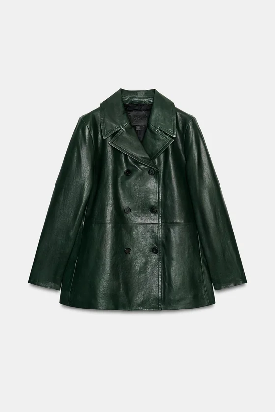 Укороченный кожаный блейзер с двубортной застежкой Zara «ZW» 