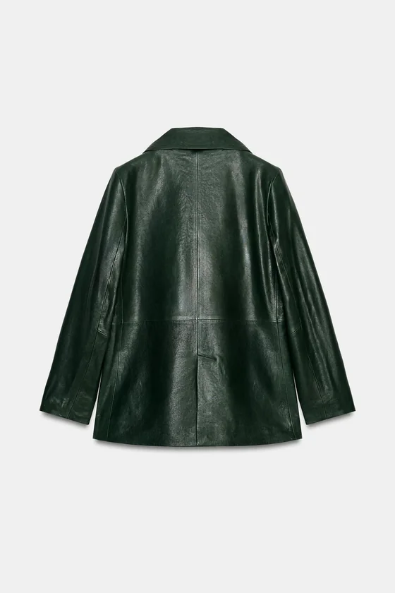 Укороченный кожаный блейзер с двубортной застежкой Zara «ZW» 